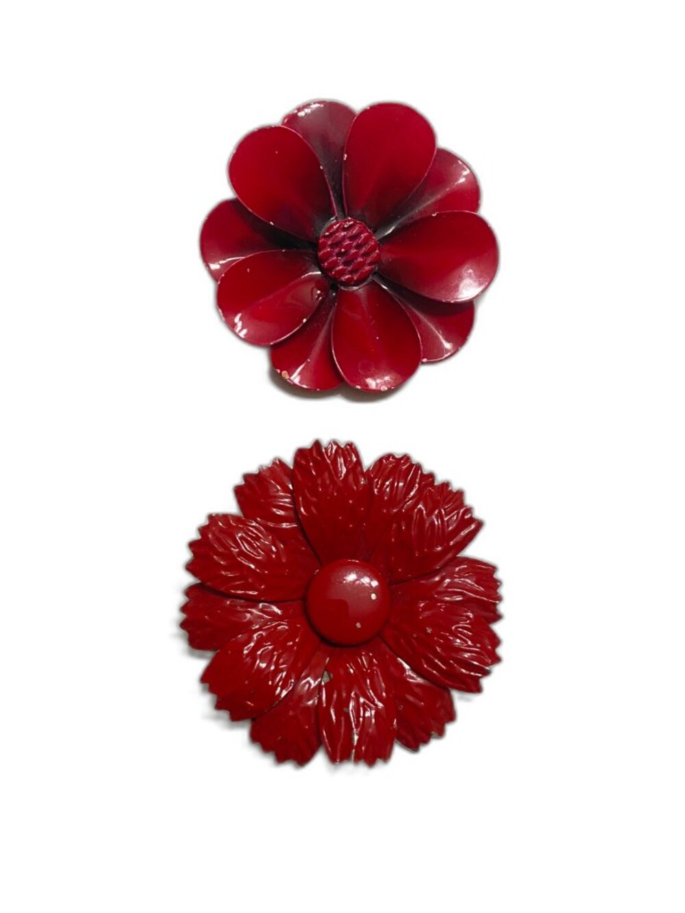 Vintage Red Flower Brooch Set Vintage